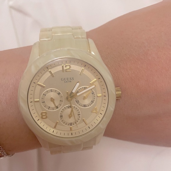 Guess Ladies Mini Spectrum Cream Plastic Watch